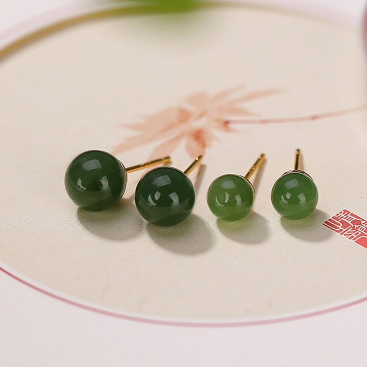 Orecchini a bottone rotondi in argento sterling 925 con Buddha Stones, giada ciano, guarigione e calma