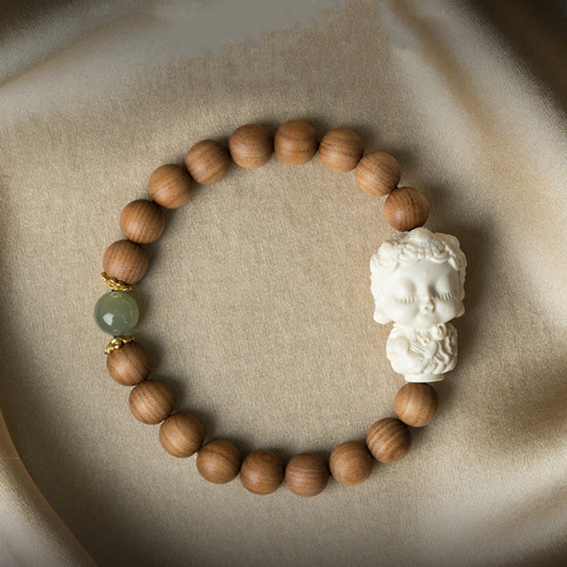 Braccialetto di protezione Buddha Stones Sandalo Hetian Jade Avorio Frutta Tara Verde