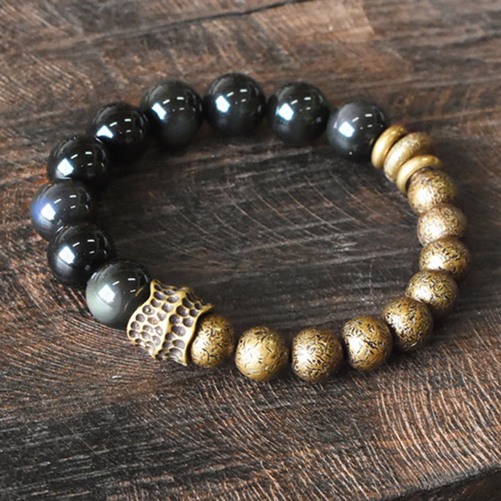 Bracciale Buddha Stones Rainbow Obsidian Copper Bead Positive Transformation