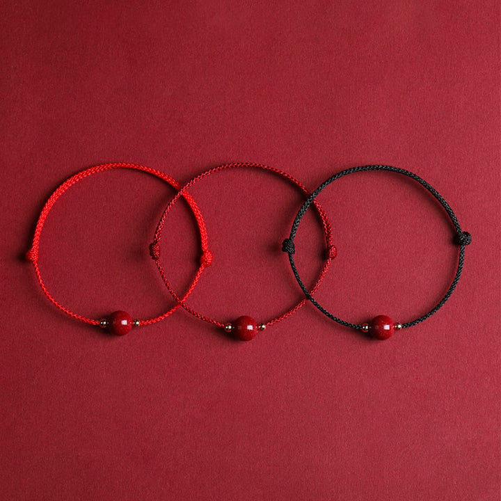 Braccialetto alla caviglia con cordino di benedizione in perline di cinabro fortunato naturale Buddha Stones