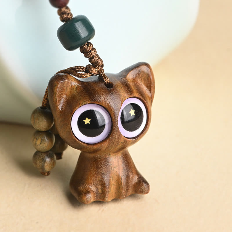 Buddha Stones Sandalo verde Gatto fortunato Pesce Koi Cura Portachiavi Telefono Appeso Decorazione - image 20