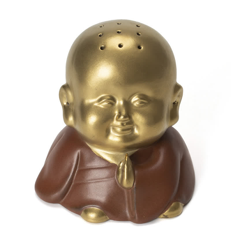 Bruciatore di incenso curativo in ceramica Little Buddha Laughing Buddha