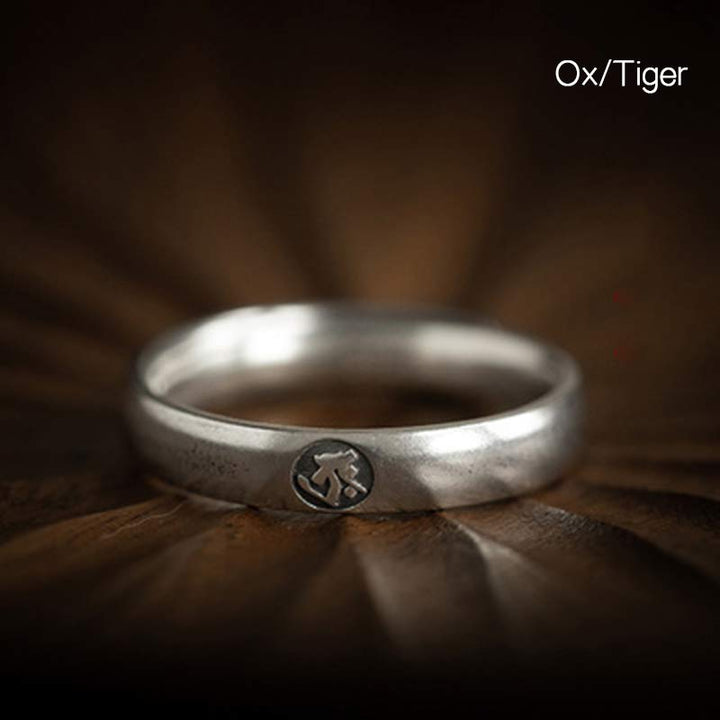 Anello di coppia di benedizione del Buddha Buddha Stones in argento sterling 925, zodiaco cinese, natale