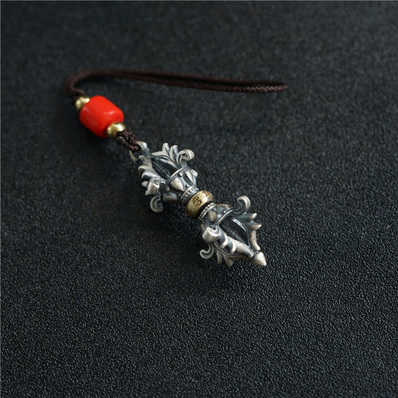 Buddha Stones 925 Sterling Silver Om Mani Padme Hum Dorje Vajra Inciso Forza Ciondolo Decorazione Appesa