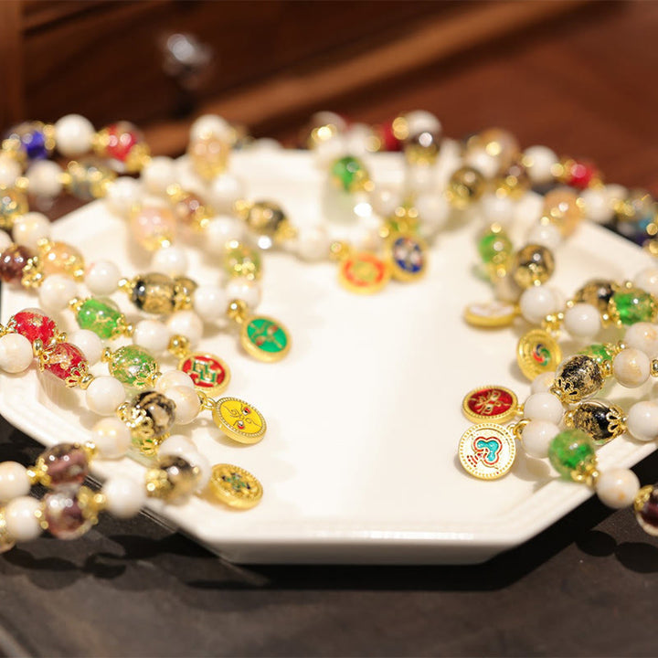 Buddha Stones Tibetano Cinque Dio della Ricchezza Fortuna Liuli Perlina di Vetro Incenso Cenere Perlina di Porcellana Braccialetto con Ciondolo