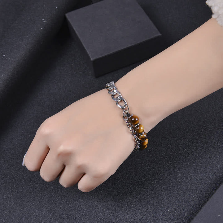 Braccialetto Buddha Stones Tiger Eye Picasso Jasper Frosted Stone Strength
