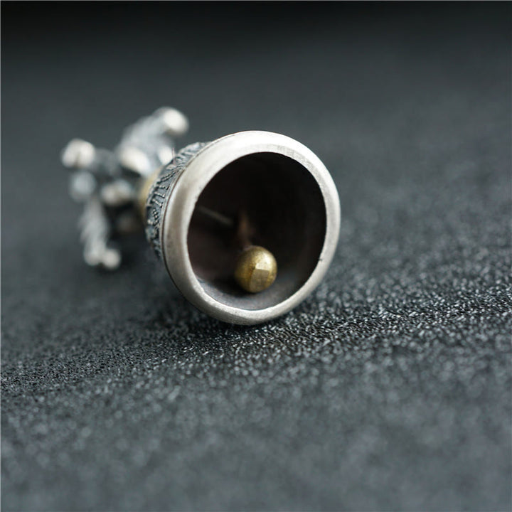 Buddha Stones Tibet 925 Sterling Silver Om Mani Padme Hum Dorje Campana Vajra Inciso Illuminazione Ciondolo Appeso Decorazione