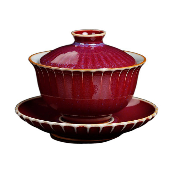 Buddha Stones Retro Glaze Kiln Change Ceramica Gaiwan Sancai Tazza da tè Kung Fu Tazza da tè e piattino con coperchio