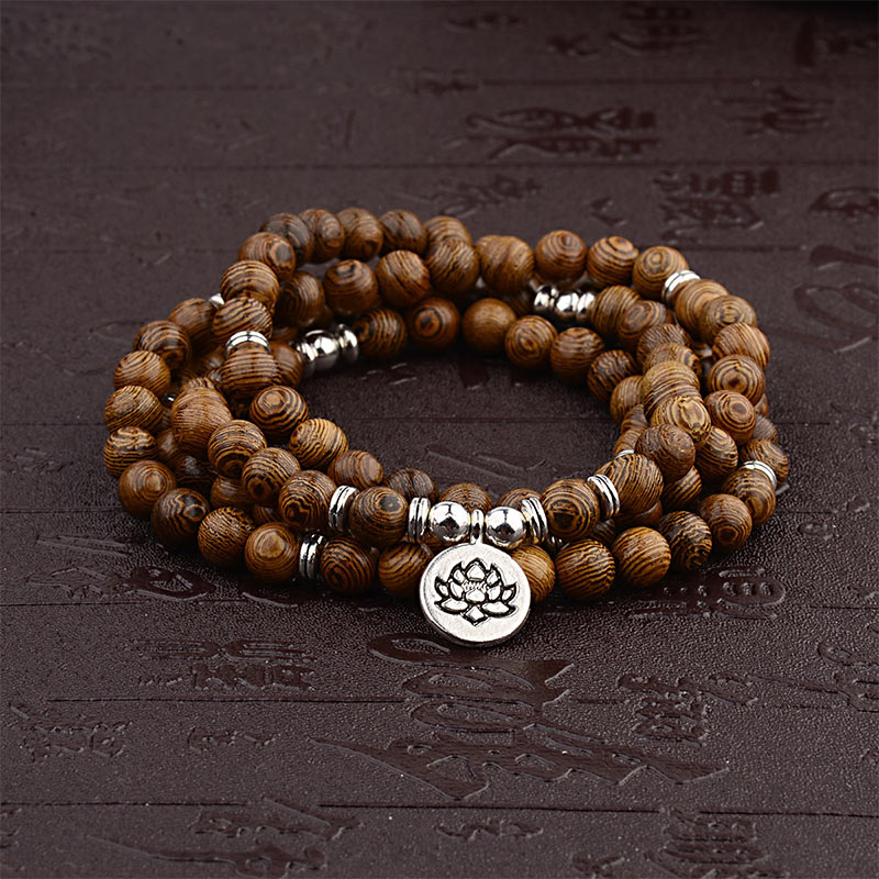 Buddha Stones Braccialetto di legno di fulmine tibetano Buddha Mala di loto
