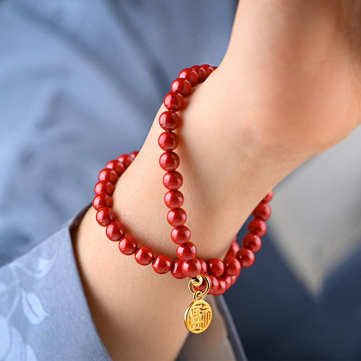 Buddha Stones Tibetano Cinabro Verde Aventurina Braccialetto Fortuna Collana