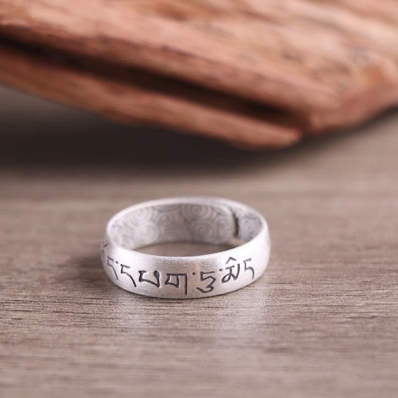 Anello di benedizione Buddha Stones 999 Sterling Silver Lotus Elephant Six True Words