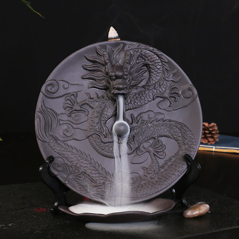 Bruciatore di incenso per meditazione con fontana di fumo a riflusso in ceramica Dragon