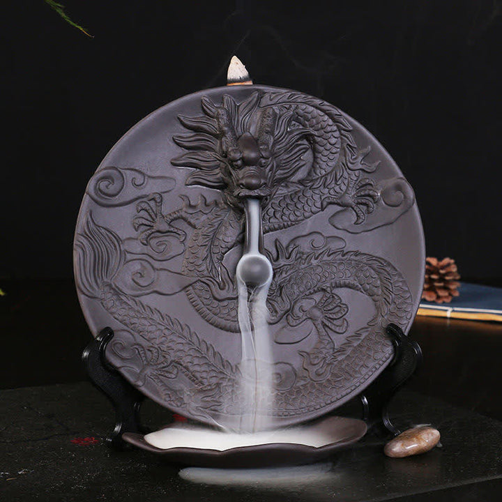Bruciatore di incenso per meditazione con fontana di fumo a riflusso in ceramica Dragon