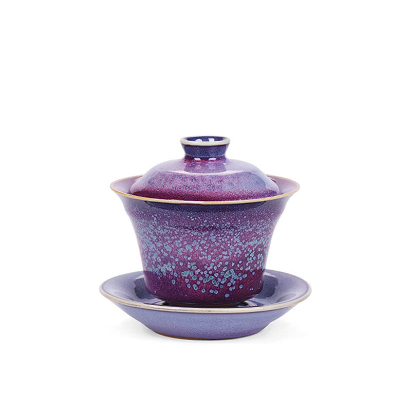 Buddha Stones Retro Glaze Kiln Change Ceramica Gaiwan Sancai Tazza da tè Kung Fu Tazza da tè e piattino con coperchio