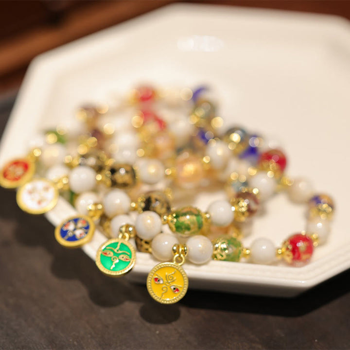 Buddha Stones Tibetano Cinque Dio della Ricchezza Fortuna Liuli Perlina di Vetro Incenso Cenere Perlina di Porcellana Braccialetto con Ciondolo