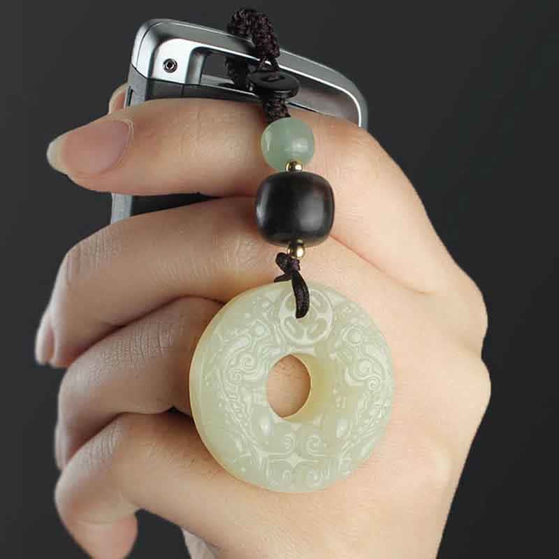 Buddha Stones PiXiu Jade Peace Buckle Abbondanza Ricchezza Portachiavi