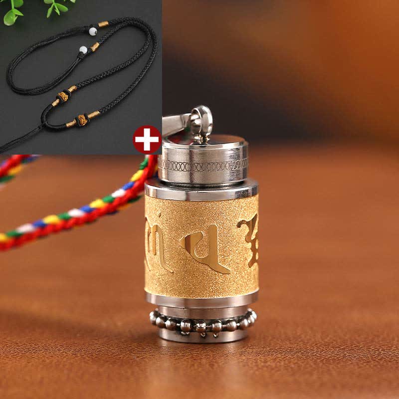 Buddha Stones Tibet Om Mani Padme Hum Shurangama Mantra Titanio Acciaio Saggezza Amuleto Collana Pendente - 1,4*2,4 cm - Oro - Corda nera - image 23