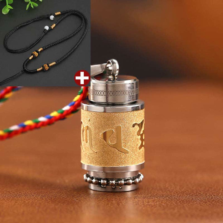 Buddha Stones Tibet Om Mani Padme Hum Shurangama Mantra Titanio Acciaio Saggezza Amuleto Collana Pendente - 1,4*2,4 cm - Oro - Corda nera - image 23