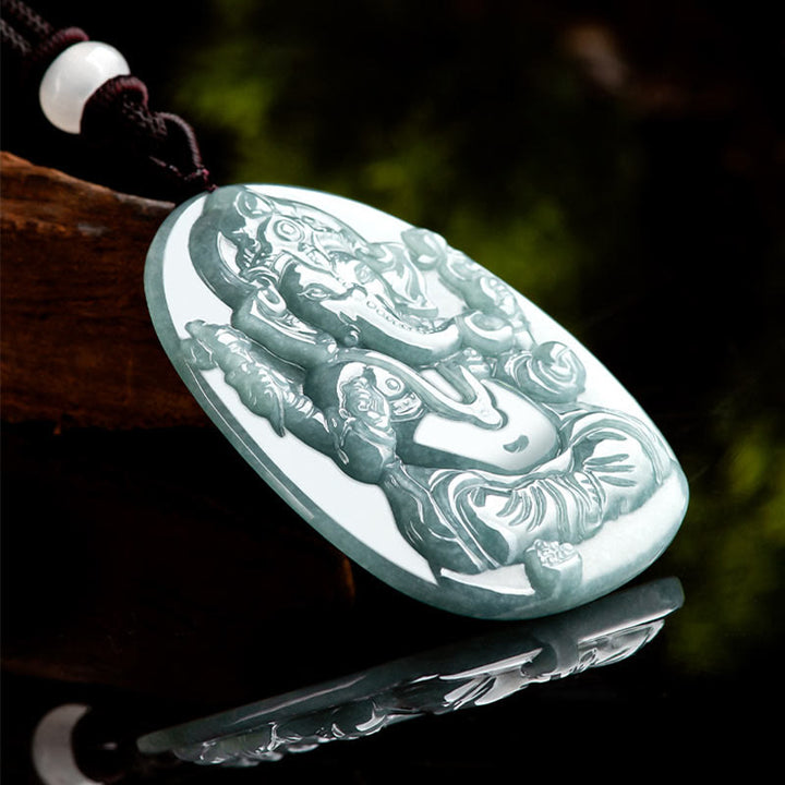 Buddha Stones Natural Jade Ganesh Ganpati Elephant Protection Amuleto Collana Pendente - image 6