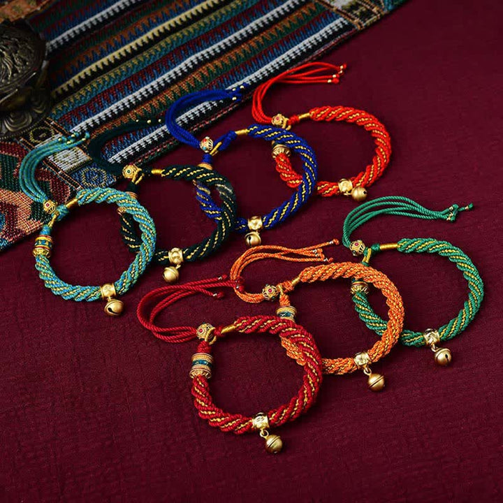 Braccialetto con ciondolo a forma di campana della ruota di preghiera tibetana, fatto a mano, con protezione dalla fortuna, Thangka