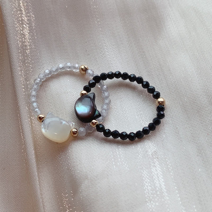 Buddha Stones Pietra Tridacna Naturale Gatto Grazioso Anello di Benedizione in Oro 14K - image 2