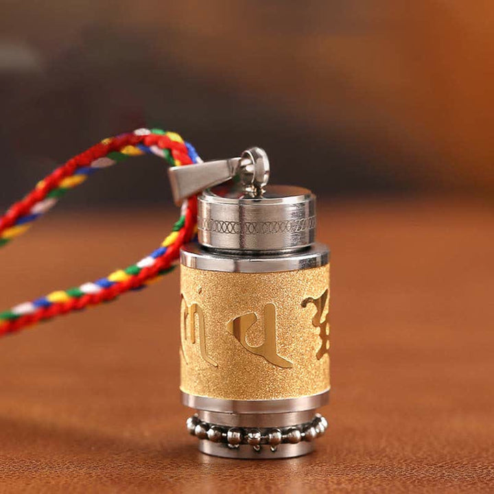 Buddha Stones Tibet Om Mani Padme Hum Shurangama Mantra Titanio Acciaio Saggezza Amuleto Collana Pendente - image 1