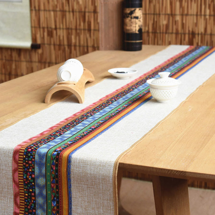 Buddha Stones Stile cinese classico Loto Koi Pesce Fiore Gru Calligrafia Illuminazione Cotone Lino Nappe Runner da tavolo