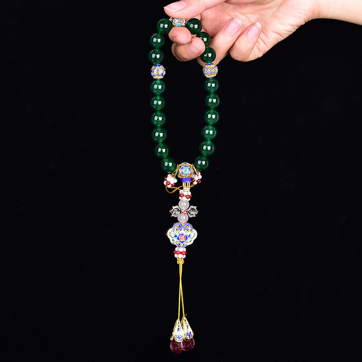 Buddha Stones Agata verde naturale Mala da polso Mala tascabile con ciondolo di successo Decorazione per auto