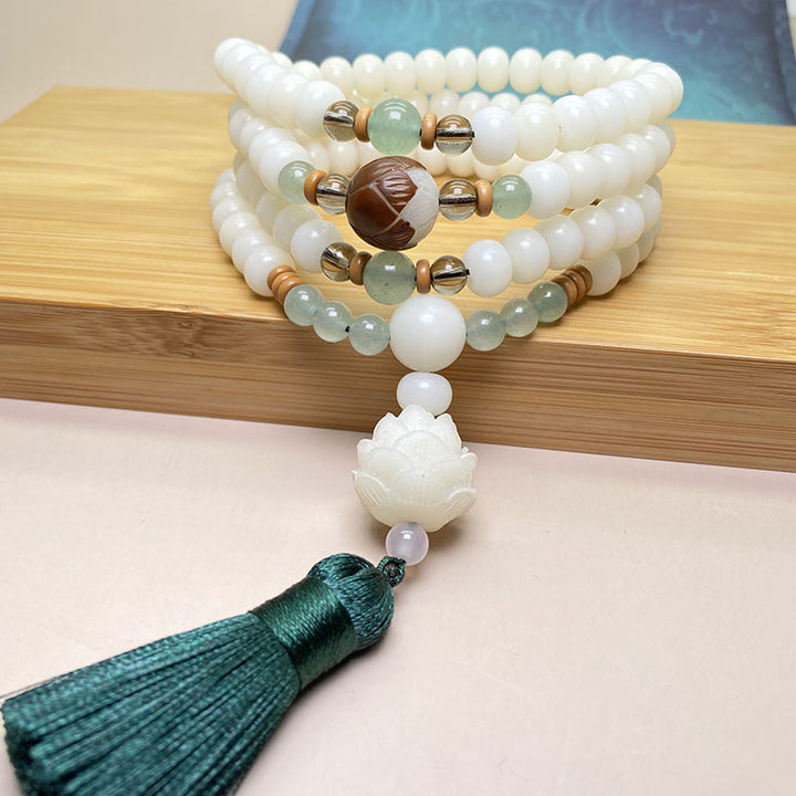 Braccialetto di protezione con 108 perle di Mala di semi di Bodhi bianchi Buddha Stones
