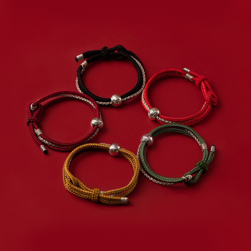 Braccialetto in corda con Buddha Stones in argento sterling 925 tibetano Zakiram, dea della ricchezza e della fortuna