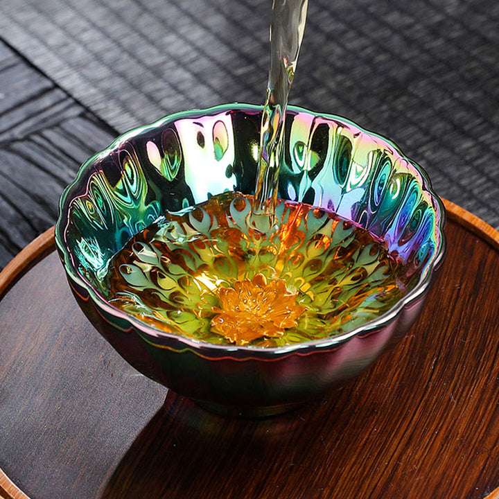 Buddha Stones Pavone vivido Loto intarsiato Design colorato Tazza da tè in ceramica cinese Jianzhan Tazza da tè Kung Fu