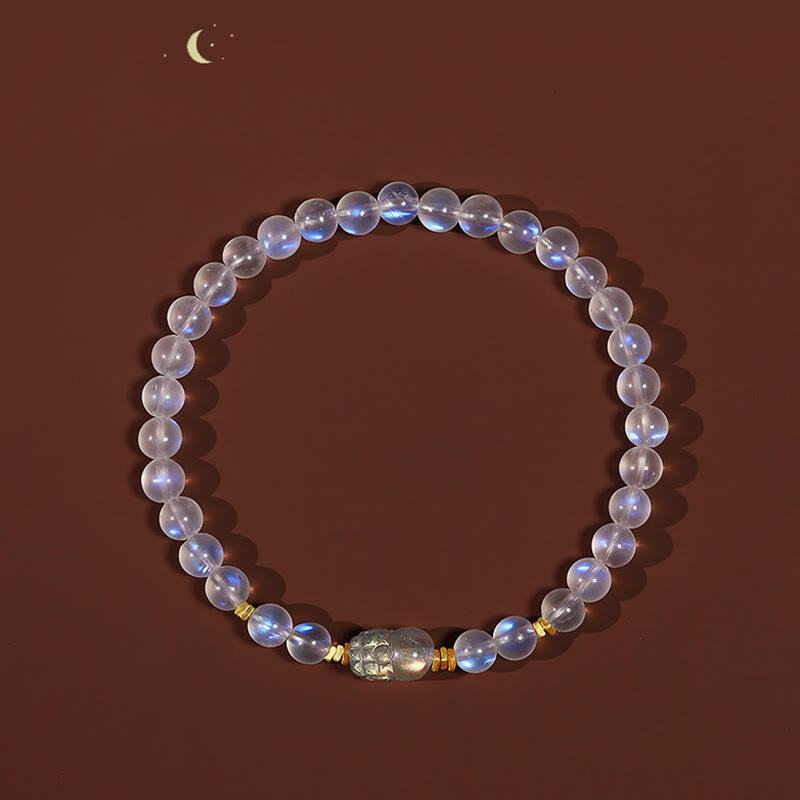 Braccialetto di guarigione PiXiu in pietra di luna naturale placcato oro in argento sterling 925 Buddha Stones