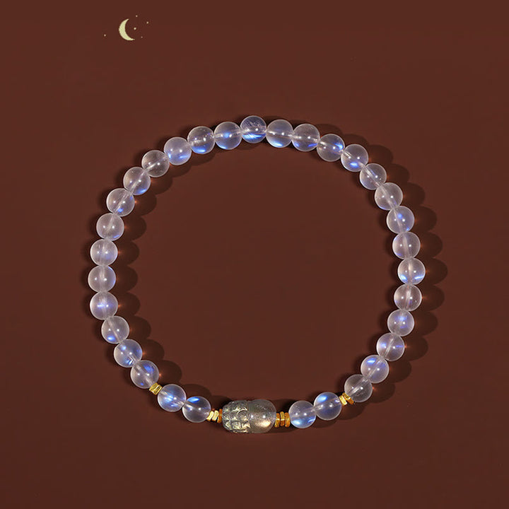 Braccialetto di guarigione PiXiu in pietra di luna naturale placcato oro in argento sterling 925 Buddha Stones