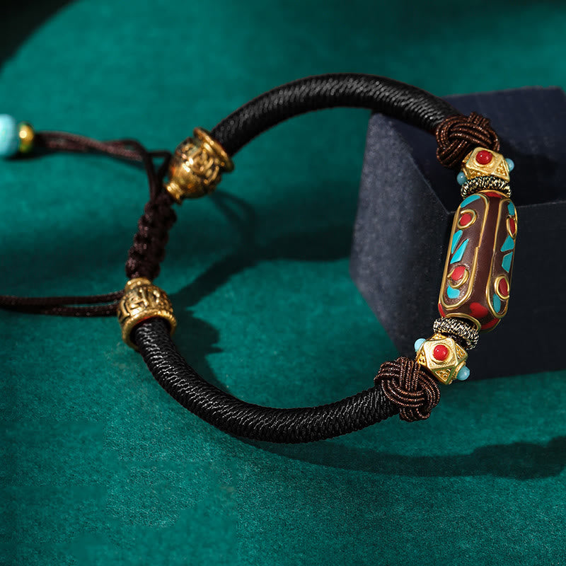 Bracciale intrecciato con forza Om Mani Padme Hum in turchese tibetano fatto a mano Buddha Stones