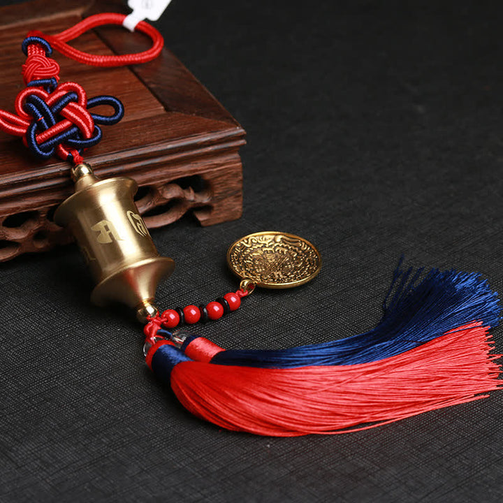 Buddha Stones Tibet Om Mani Padme Hum Ruota della preghiera Nove Palazzo Otto trigrammi Rame Decorazione appesa all'auto