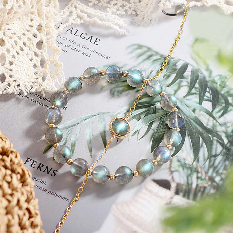 Bracciale Buddha Stones placcato oro 14k con pietra di luna naturale e guarigione dell'amore