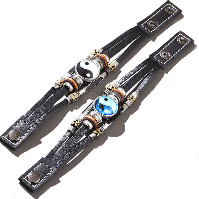 Bracciale equilibrio in pelle con Buddha Stones Yin Yang