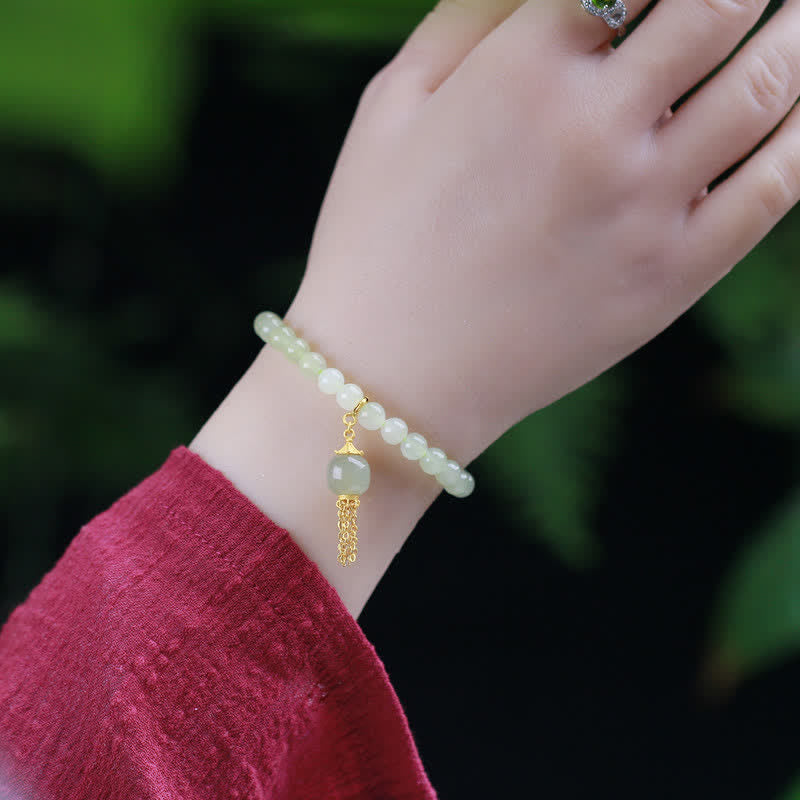 Braccialetto con ciondolo di ricchezza in perline di giada Hetian in argento sterling 925