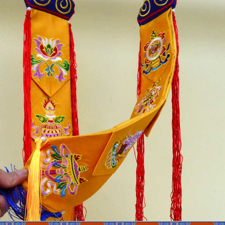 Fiore di loto Otto simboli di buon auspicio Meditazione Illuminazione Nappe colorate Arte murale