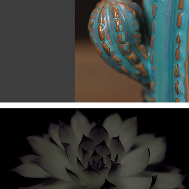 Bruciatore di incenso con fontana di fumo a riflusso curativo in ceramica di cactus