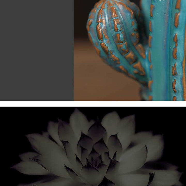 Bruciatore di incenso con fontana di fumo a riflusso curativo in ceramica di cactus