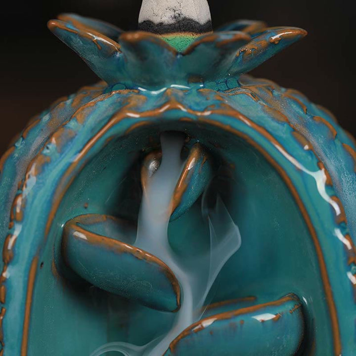 Bruciatore di incenso con fontana di fumo a riflusso curativo in ceramica di cactus