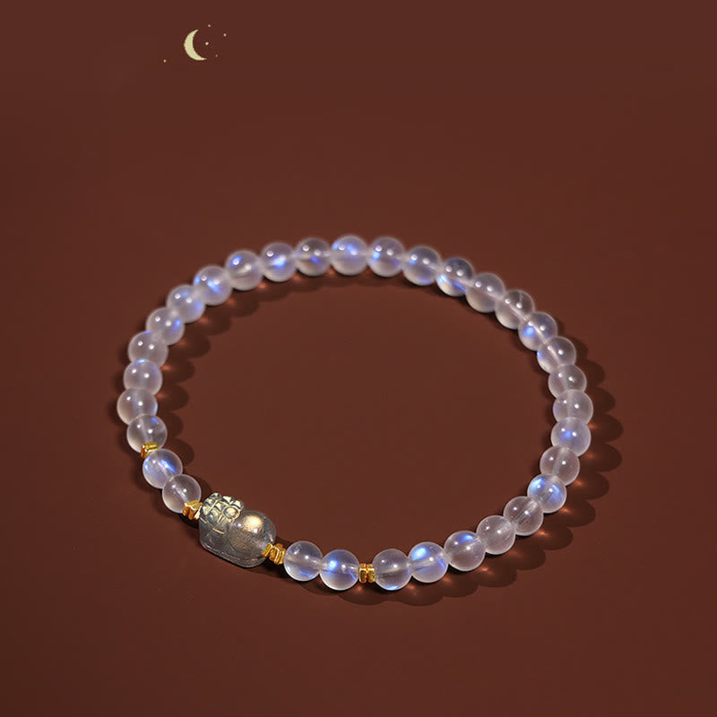 Braccialetto di guarigione PiXiu in pietra di luna naturale placcato oro in argento sterling 925 Buddha Stones