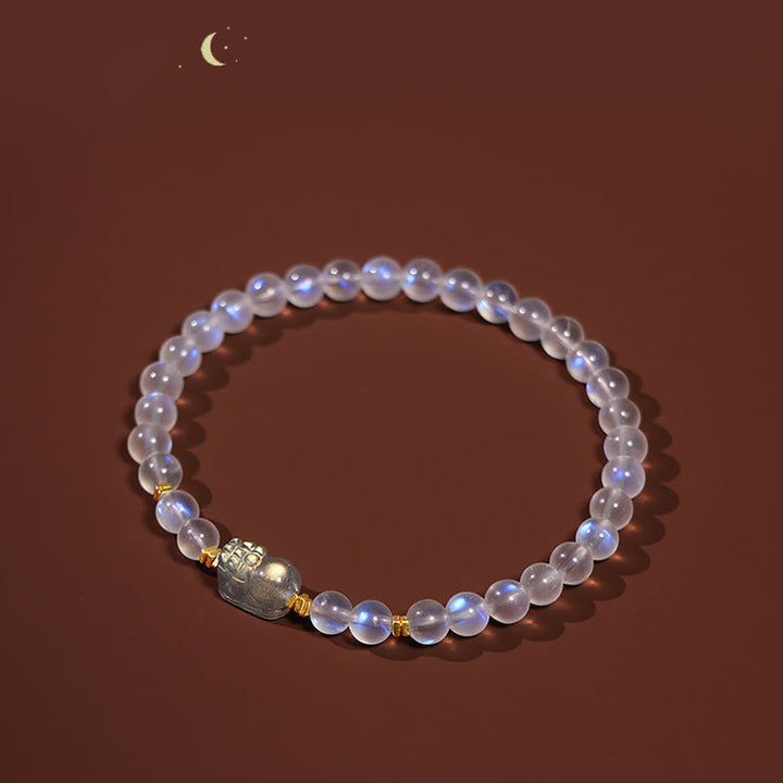 Braccialetto di guarigione PiXiu in pietra di luna naturale placcato oro in argento sterling 925 Buddha Stones
