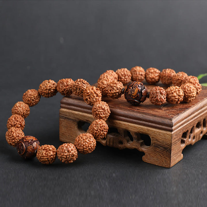 Buddha Stones Tibet Rudraksha Bodhi Seed PiXiu Moneta di rame Braccialetto della fortuna