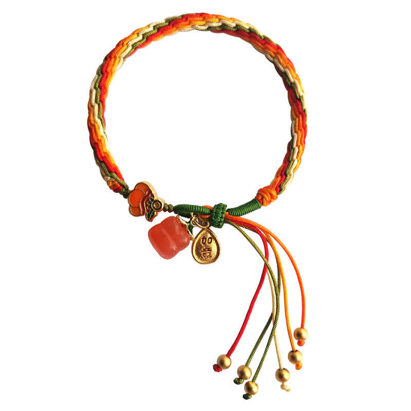 Braccialetto con corda intrecciata con nodo di reincarnazione in agata rossa e cachi Buddha Stones