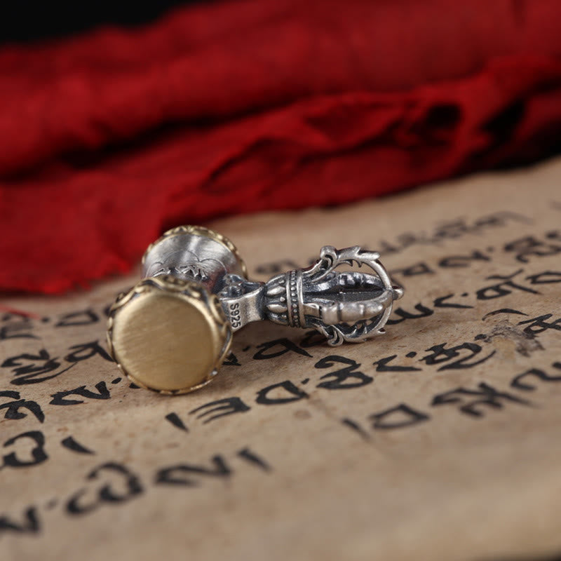 Buddha Stones Tibet 925 Sterling Silver Om Mani Padme Hum Dorje Campana Vajra Inciso Illuminazione Ciondolo Appeso Decorazione