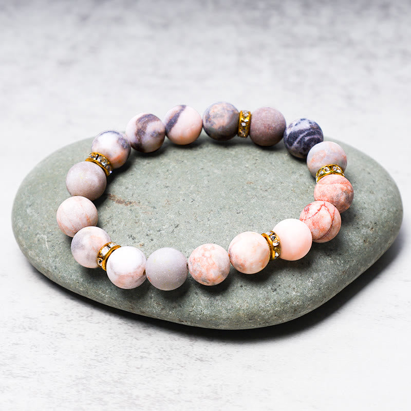 Braccialetto di perline di diaspro zebrato con cristalli curativi per ansia e stress Buddha Stones