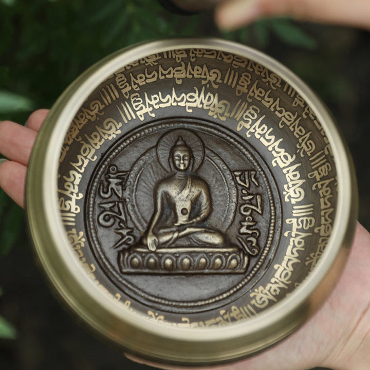 Buddha Stones Tibetan Sound Bowl realizzata a mano per concentrazione e meditazione Peaceful Happiness Singing Bowl Set