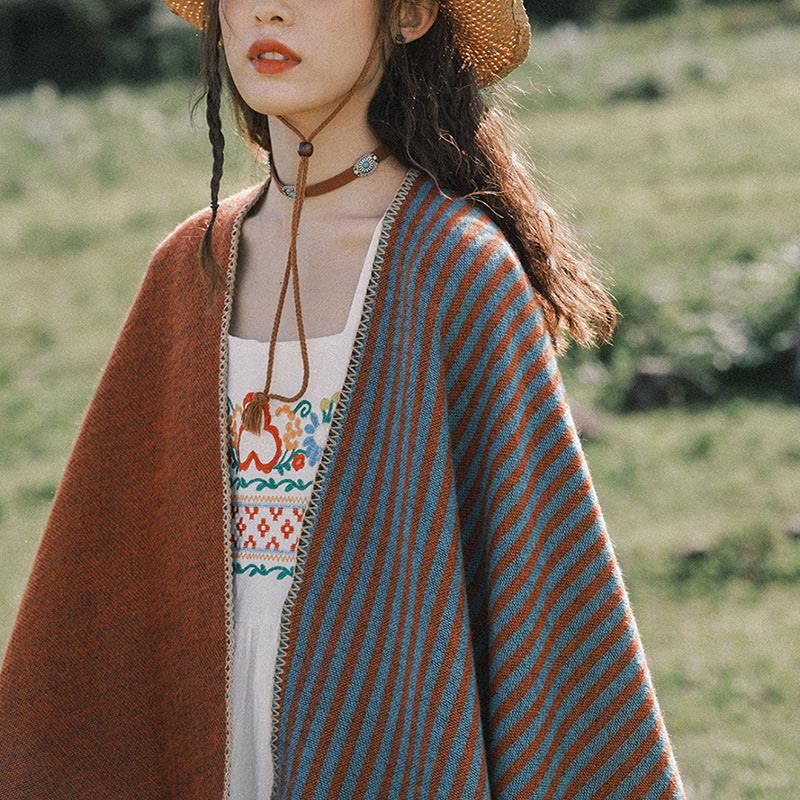 Buddha Stones tibetano con motivo a rombi a righe, sciarpa calda e morbida invernale